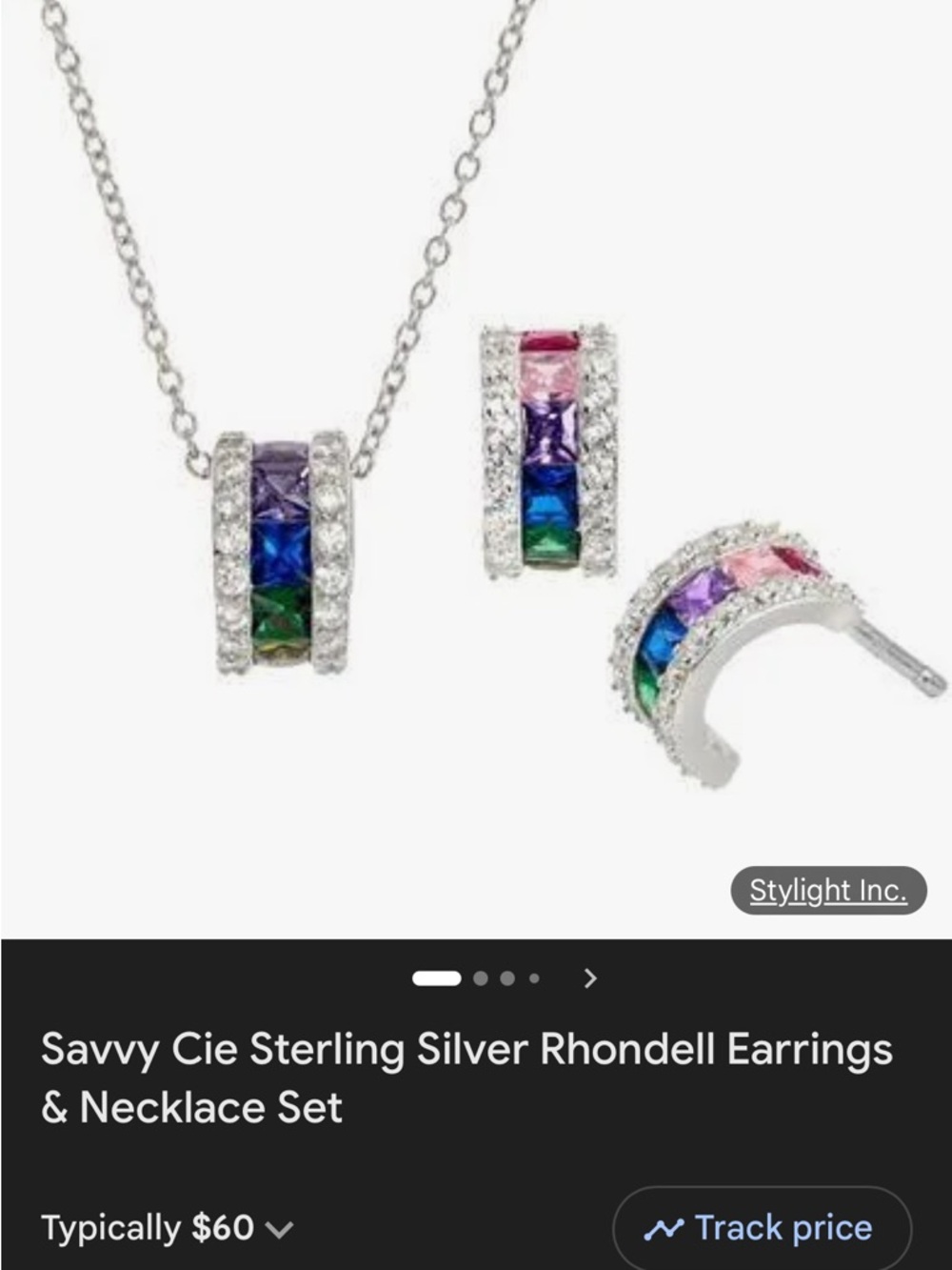 Savvy Cie Silver Multicolor Square-Cut Necklace & Earring Set